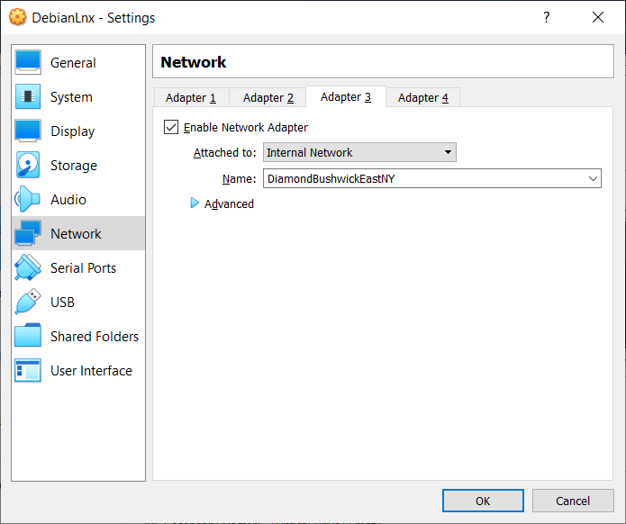 Example of Virtual Box Networking Setup for a VM via GUI